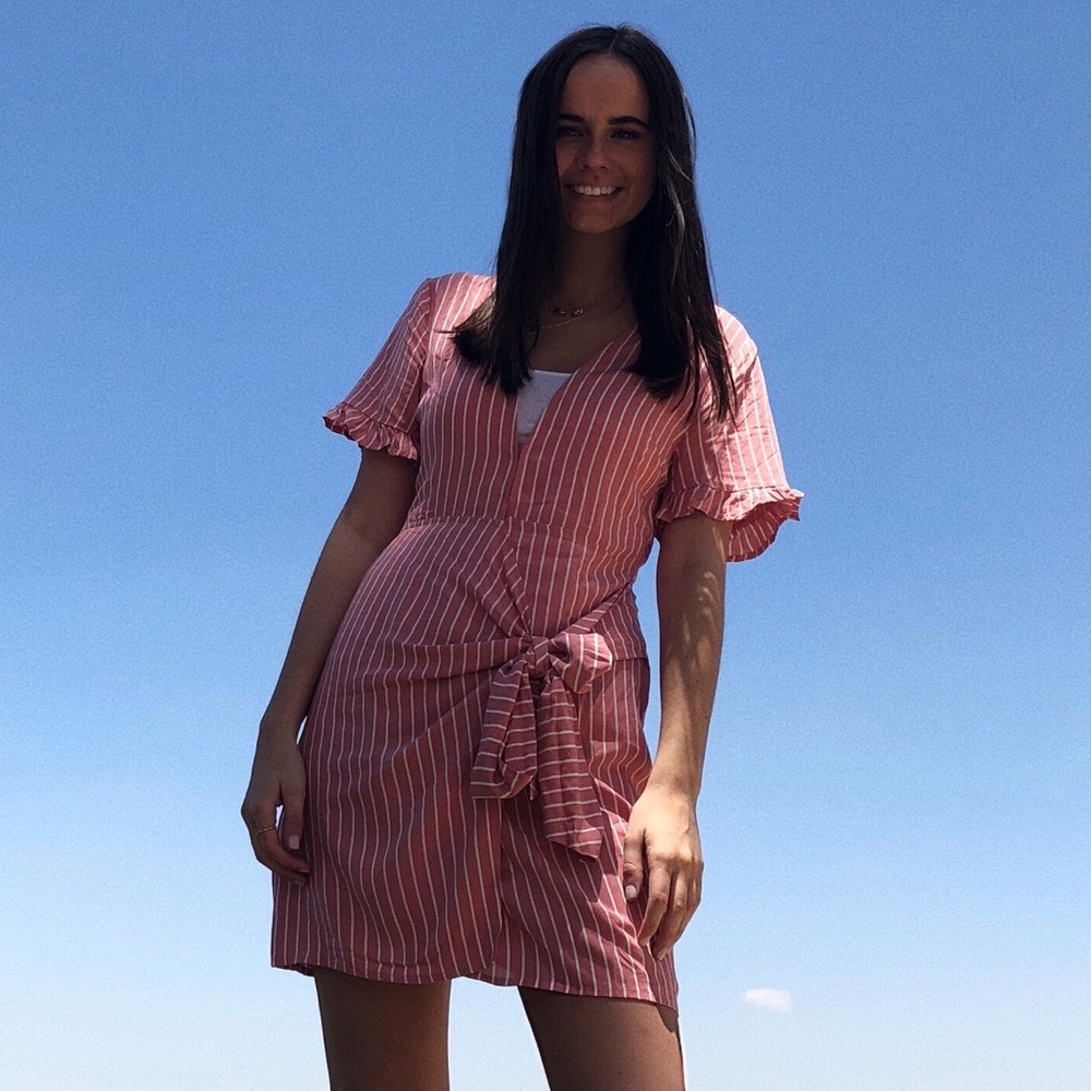 Pink Stripped Wrap Dress